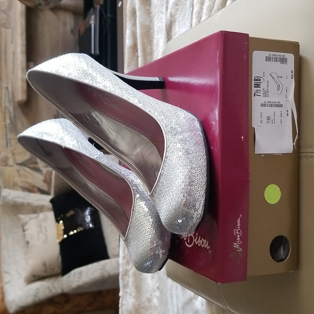 Miss Bison Silver Glitter Heels